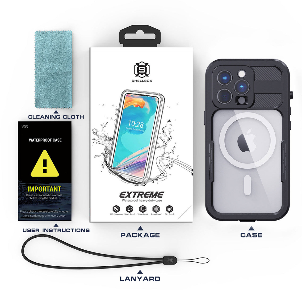 Krakatoo Mars WaterProof Case iPhone 14 Pro - Black with Metal Ring
