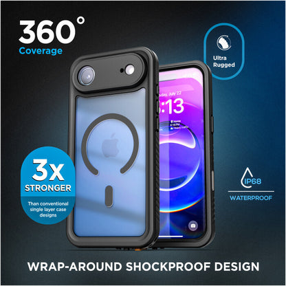 Encased Titan Waterproof Case iPhone 17 Air with Belt Clip Holster - Black/Clear