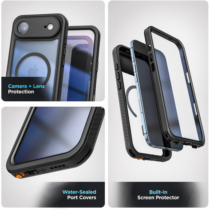 Encased Titan Waterproof Case iPhone 17 Air with Belt Clip Holster - Black/Clear