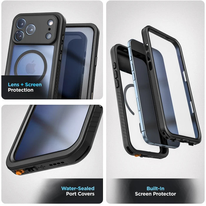 Encased Titan Waterproof Case iPhone 17 Pro Max with Belt Clip Holster - Black/Clear