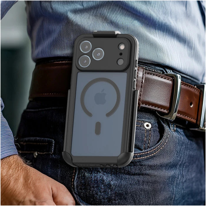 Encased Titan Waterproof Case iPhone 17 Pro with Belt Clip Holster - Black/Clear