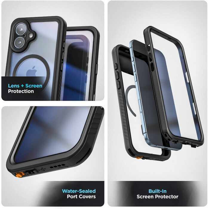Encased Titan Waterproof Case iPhone 17 with Belt Clip Holster - Black/Clear